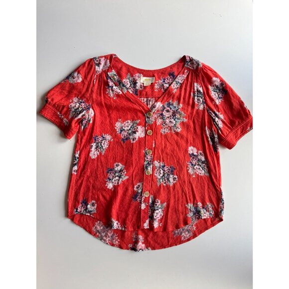 MAEVE Hansley Orange Floral Jacquard V-Neck Puff Sleeve Blouse Top, Size 6 - Picture 6 of 14